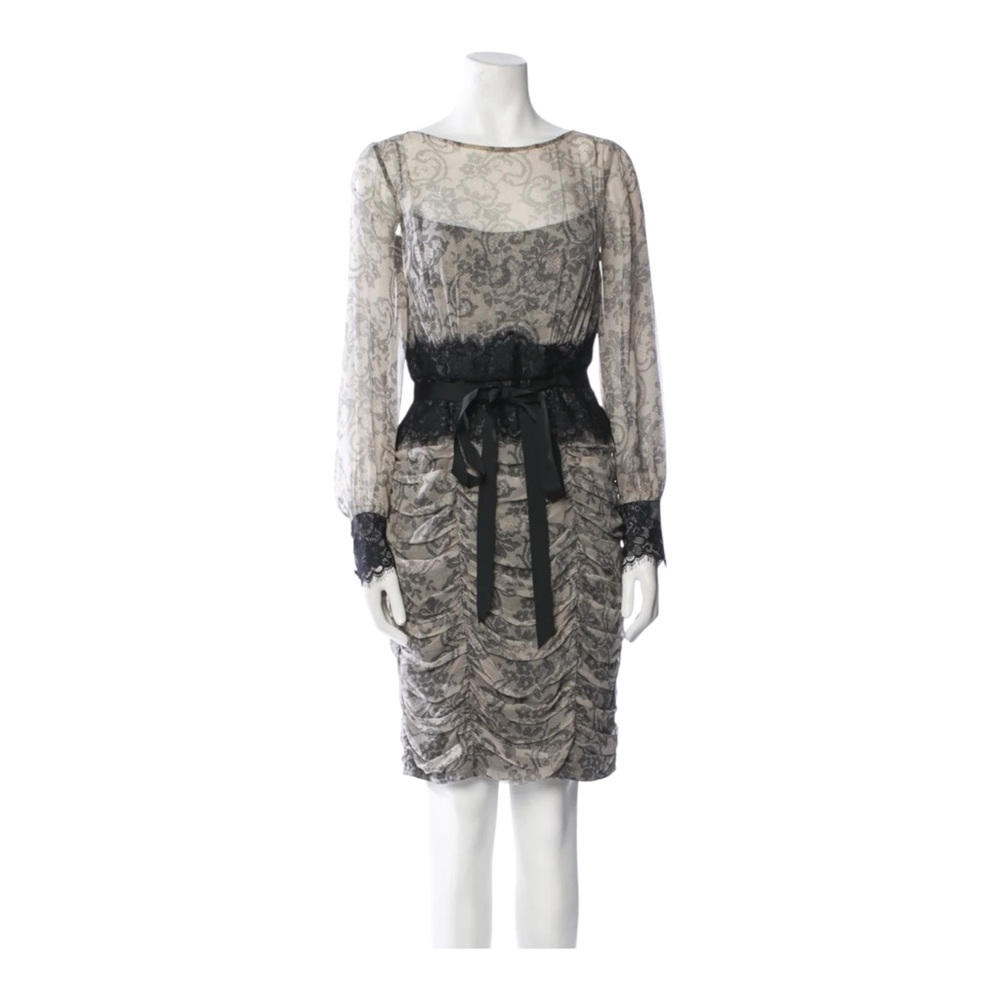Tadashi Shoji Women’s Gray Black. Silk Knee-Length Dress Size: M